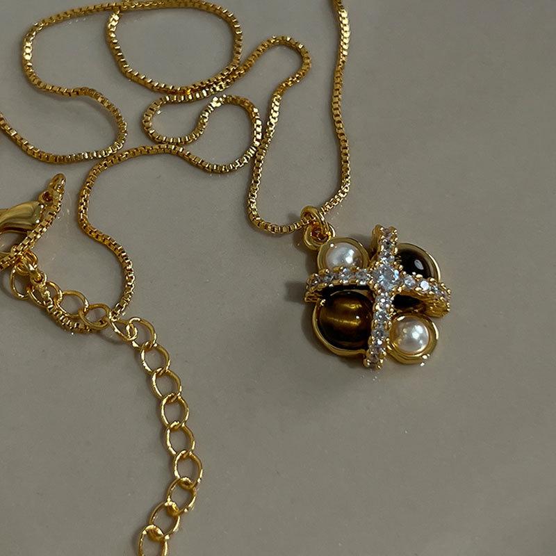 

Ожерелье с подвеской из жемчуга и тигрового глаза Майяра, женское, ретро, легкое, роскошное, элегантное, модное, универсальное, на шею, на свитер