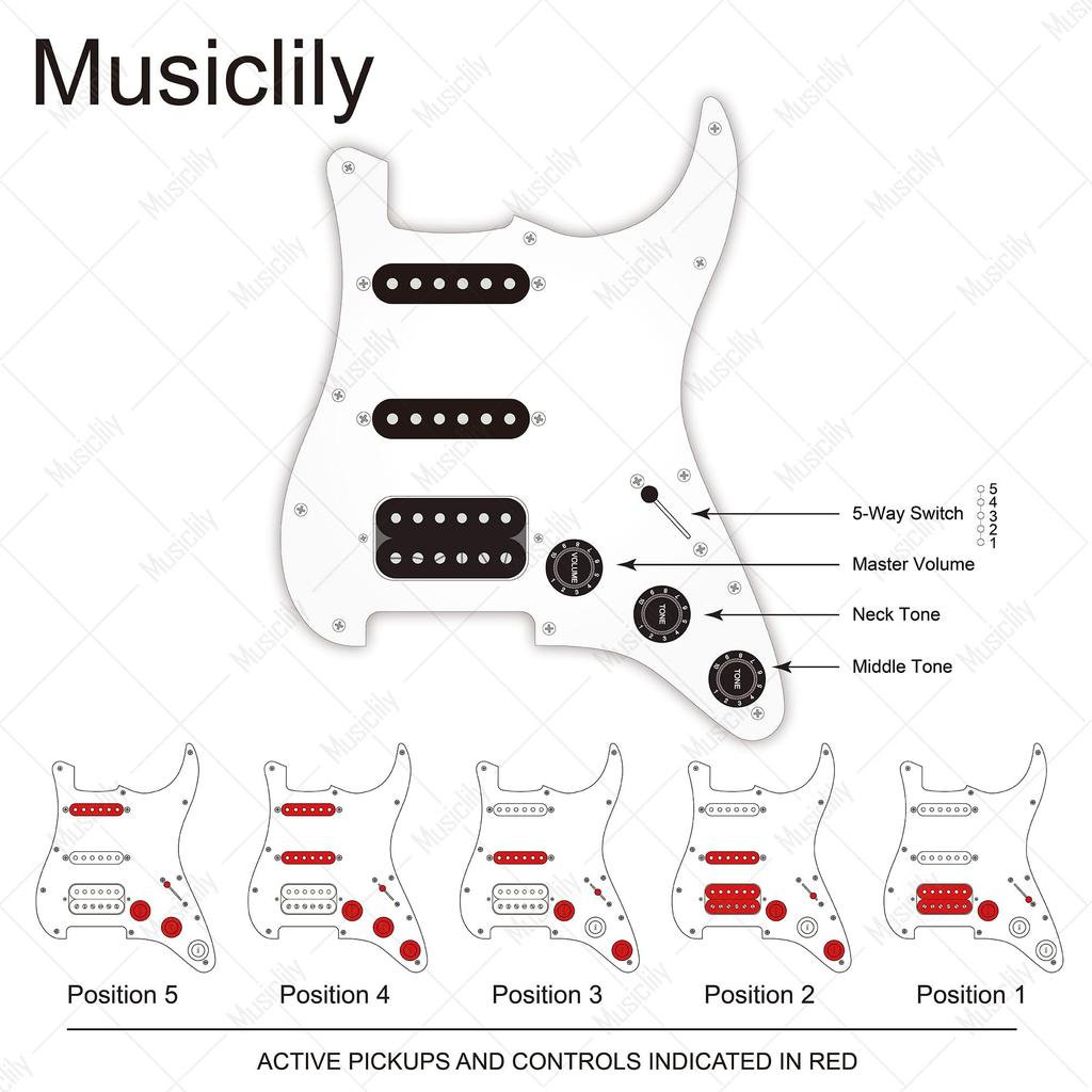 Musiclily Basic 11 Hole Strat Pick Guard with SSH Alnico 5 Pickup Set for Fender ST Stratocaster Electric Black 3P Pre-Wired Guitar,