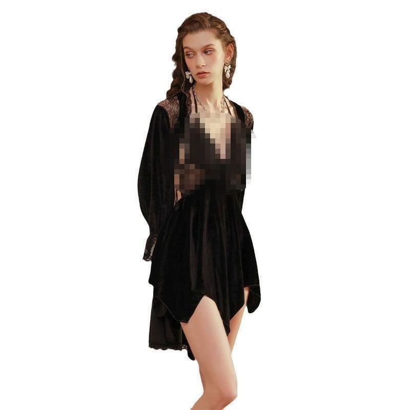 Sex Underwear Velvet Autumn and Winter Sleeveless Sexy Lace Hollow Suspender Couple Flirting Set