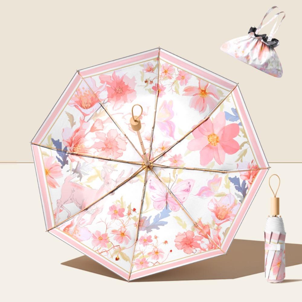 Portable 8 Ribs Design Sunshade Umbrella UV Protection Floral Sunscreen Umbrella Mini Folding Rain Umbrella All-weather