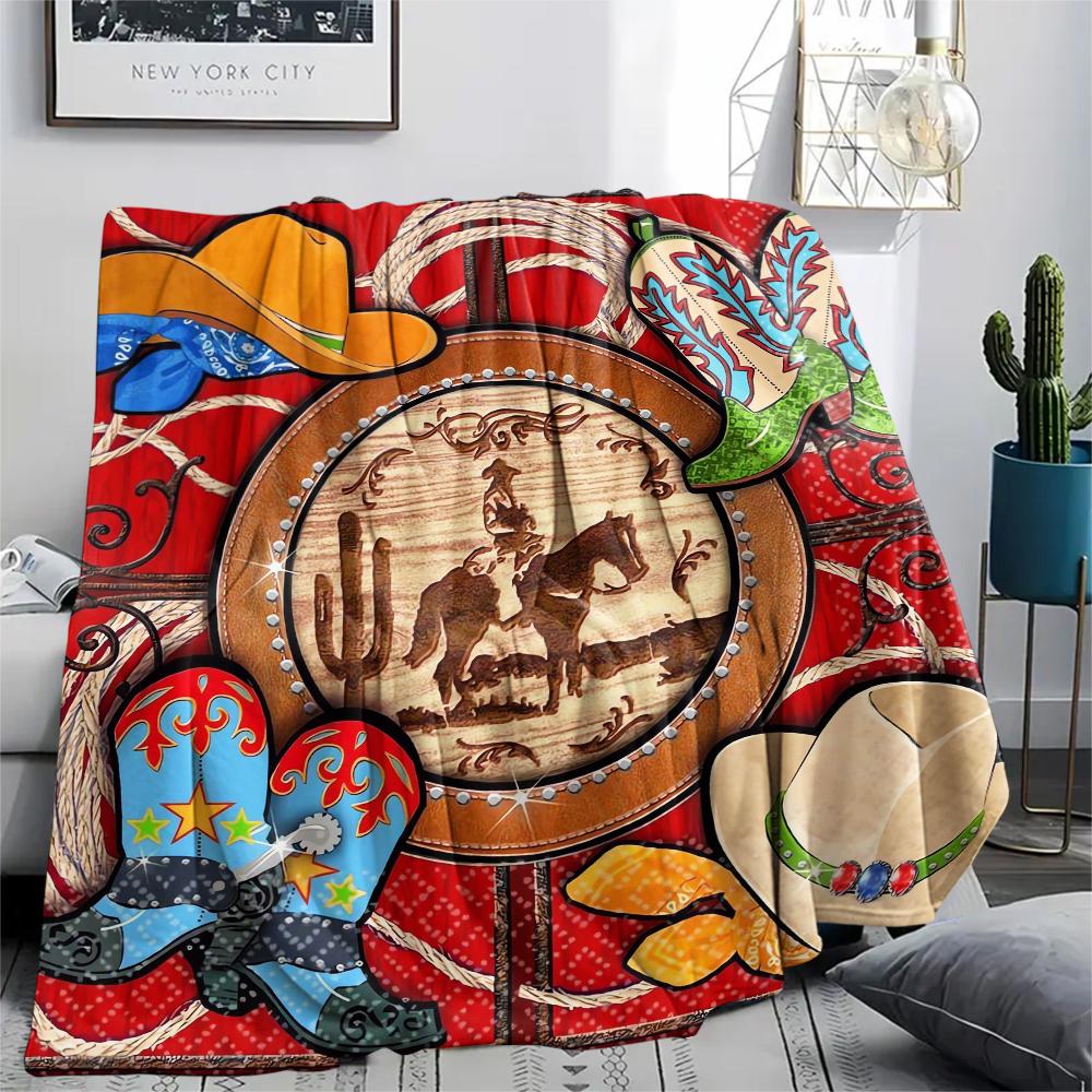 1Pc Western Print Flannel Blanket, High Quality Comfortable for All Seasons, Home Decor, Warmth and Comfort, Perfect for Christmas Gifts
