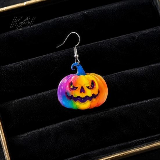 Sweet Cool Party Jewelry 1 Pair Halloween Earrings for Women, Colorful Pumpkin Dangle Non-fading Scratch-resistant Drop Earrings, Acrylic Gifts
