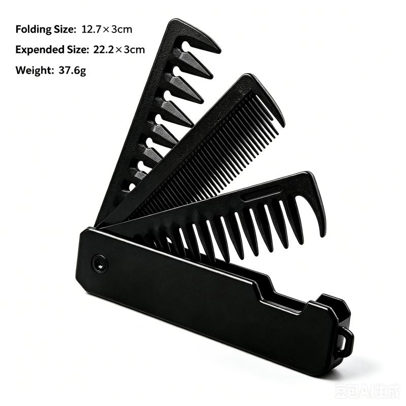 Multifunctional 3 In 1 Folding Pocket Comb, Wide & Fine Tooth Oil Head Beard Styling Comb Portable Travel Barber Hair Grooming T