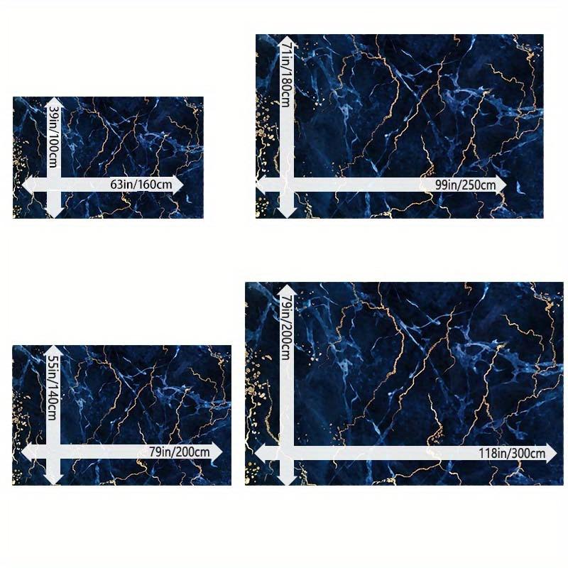 Luxurious Velvet Nordic Marble Area Mat Deep Blue Golden Veining Non Slip Backing Machine Washable Living Room Bedroom Office