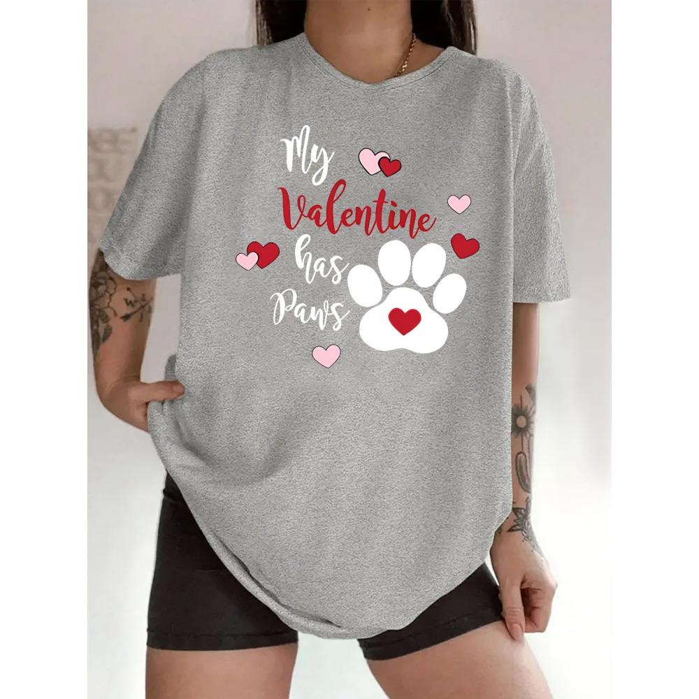 

Pink Printed with My Valentine s Day Has Claws Pattern Paired with Love and Claw Print Design Pattern Print Daily Round Neck S