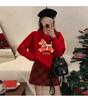 Family Matching Autumn/Winter Round Neck Sweatshirt - Red Festive New Year Print for Parent-Child Trio