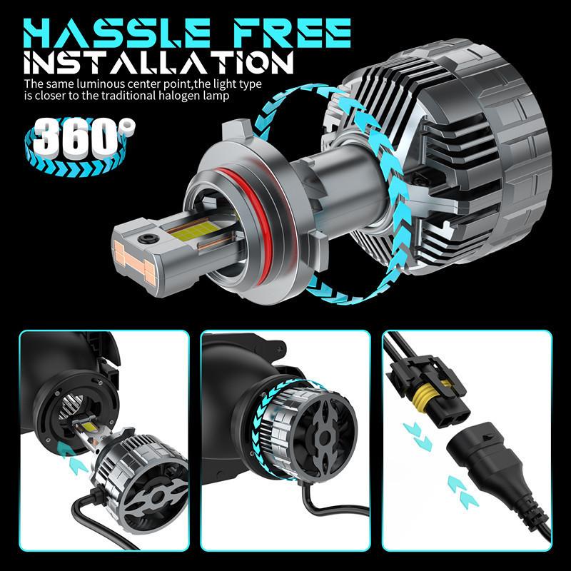 Super Bright H4 Car LED Lights 360W 18000LM Six Copper Tube Hi Lo Beam Decoder Headlights Car Accessories