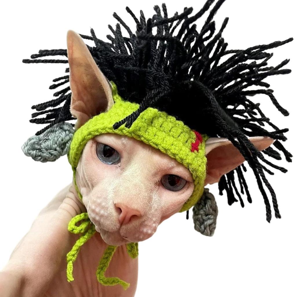 Punk Style Winter Cat Hat With Ear Holes Refined Knitted Easy To Wear Pet Hat for Sphynx Kitten Hairless Cats Devon Rex
