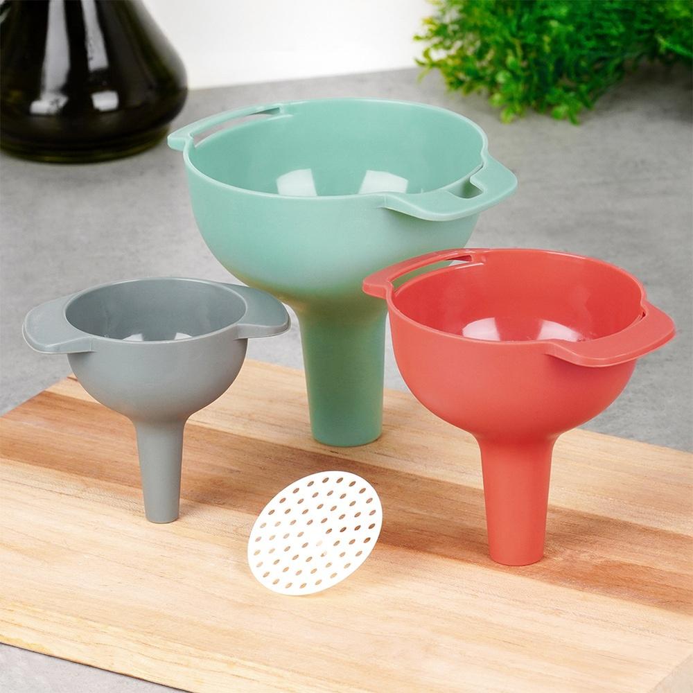 3x Kitchen Funnel for Filling Bottles and Pourers 6/8/10 cm