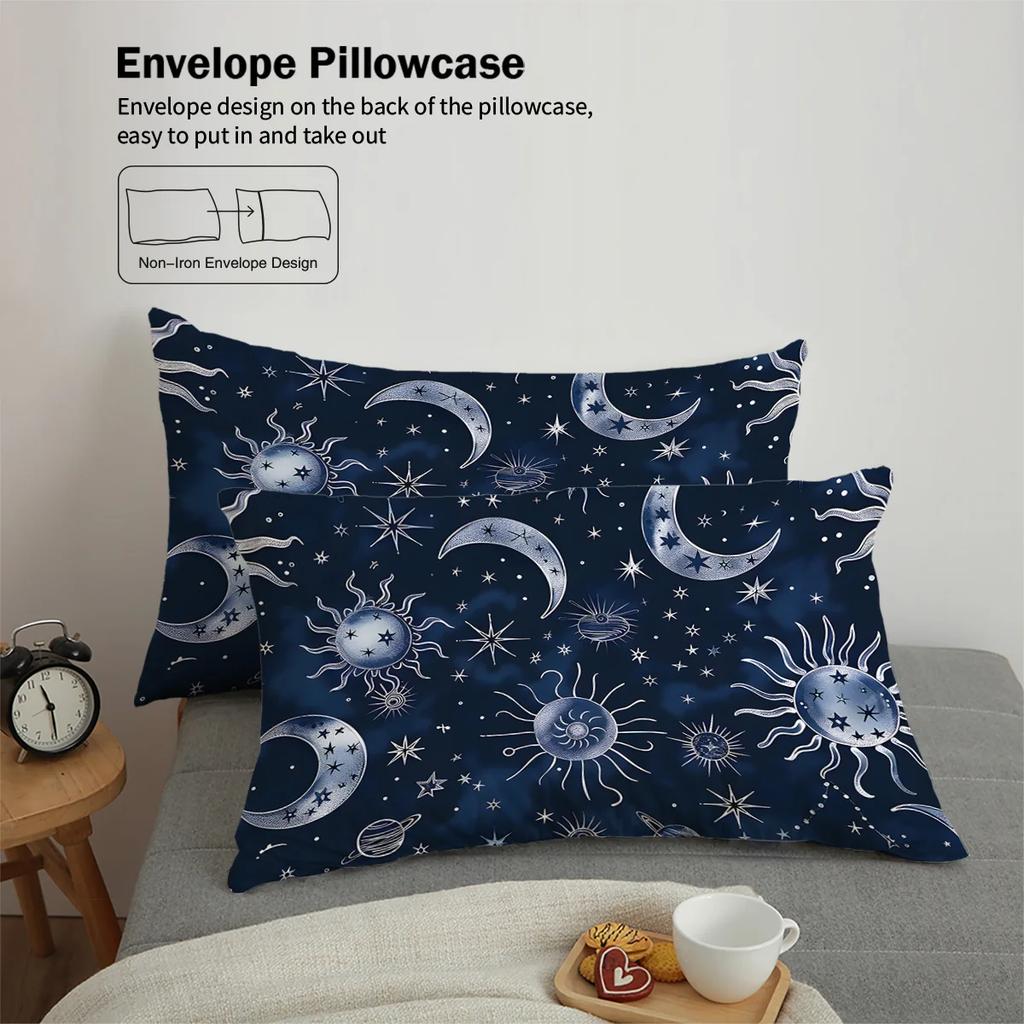 3pcs Sun and Moon Pattern Fashionable Printed Bedding Set 1 Duvet Cover+2 Pillowcases Suitable for Girls and Women Bedroom