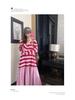 Pink Striped Patchwork Maternity Sweatshirt Dress – Mid-Length 2024 Autumn Retro Loose College Style
