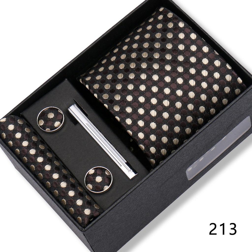 Ensemble Cadeau Boîte Pochette de Costume pour Homme Cravate Rayée Polyester Mode Premium Mariage Affaires