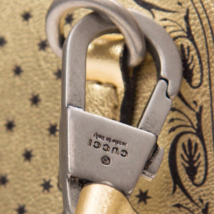 Gucci Guccy Star Print Zipper Leather Shell Bag Unisex Handbags Gold 511189-K2YPN-8275