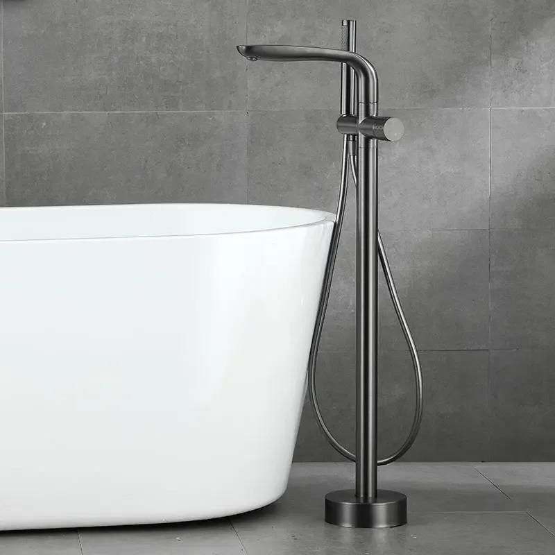Floor Stand Faucets Brass Single Handle Bathtub Faucet Floor Mounted Shower Mixer Cold And Hot Water Shower Tap with Hand Spray