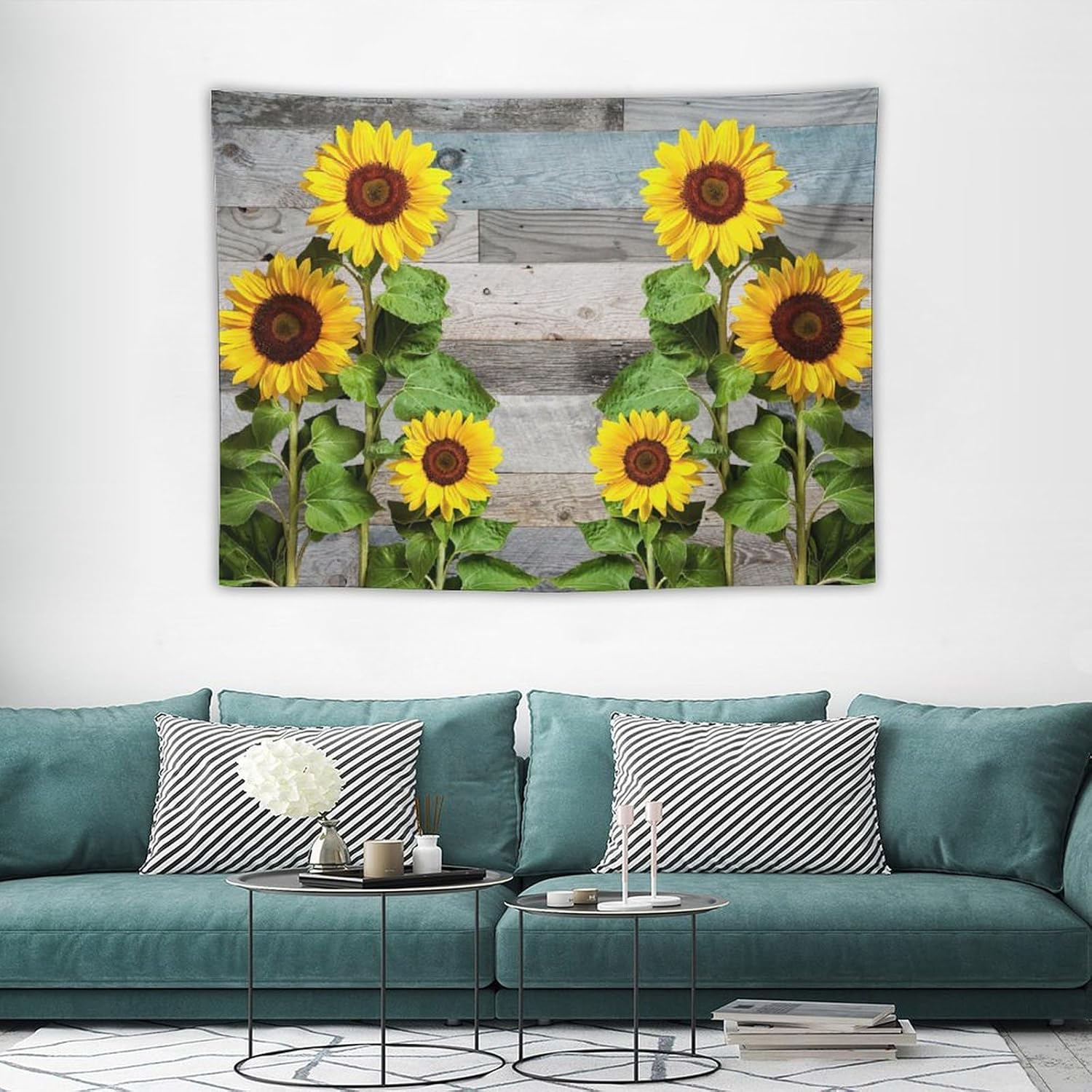 

Sunflower Tapestry Sunflowers on Rustic Old Barn Wood Print Wall Hangingfor Kitchen Farmhouse Living Room Bedroom Dorm Decor 74x94cm(29x37in)