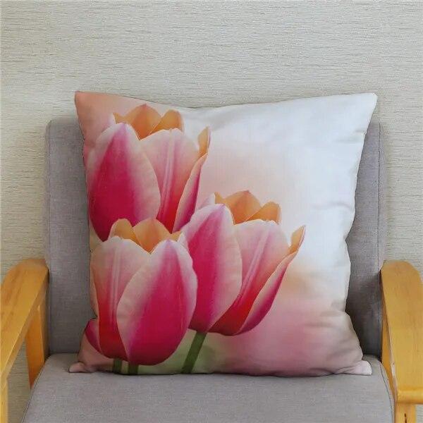 Tulip Flower Printed Pattern Cushion Cover for Home Living Room Sofa Decoration Waist Cushion Pillow Cover