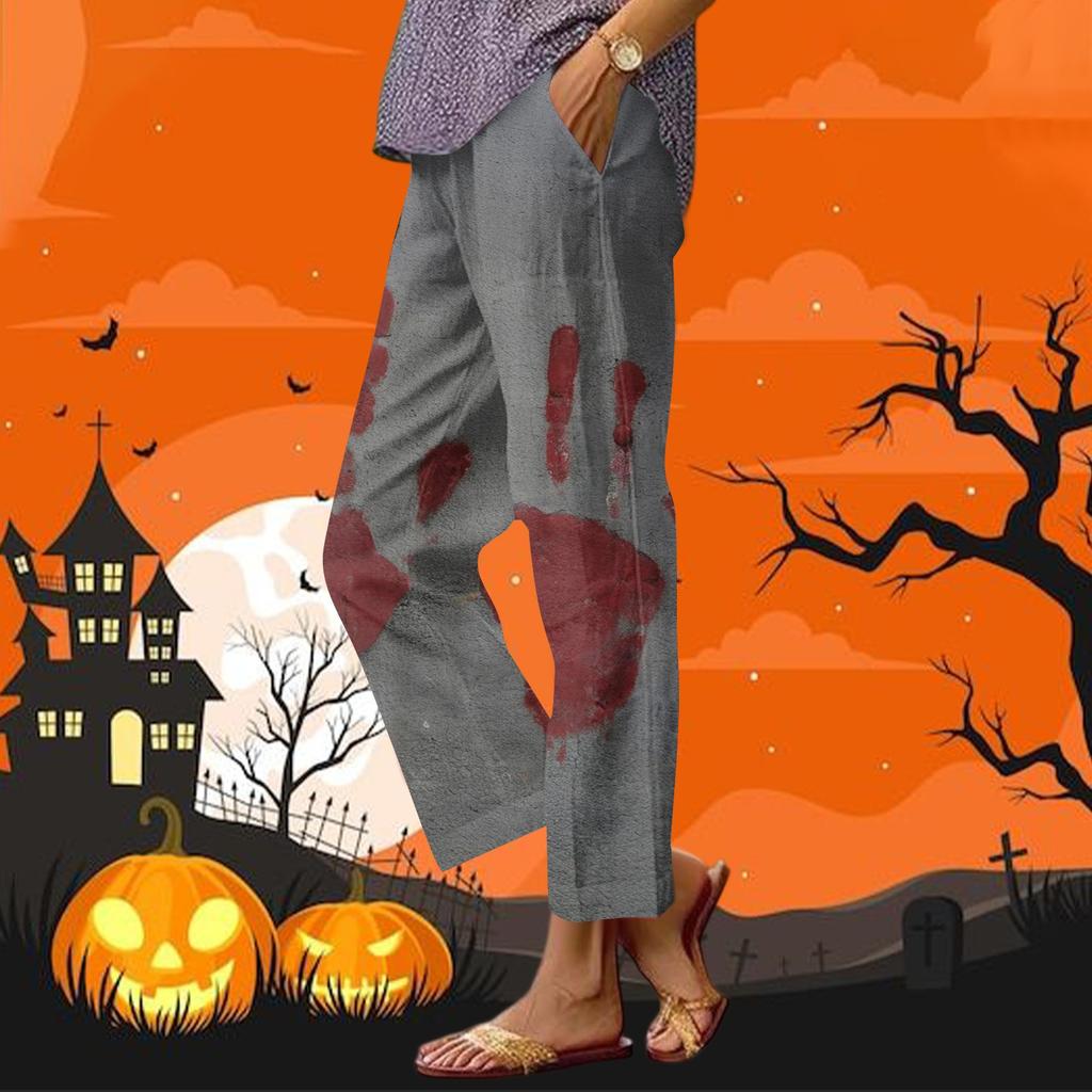 Women's Casual Fashion Halloween Printed Straight Leg Pants Pants With Pockets