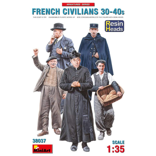 Miniart 1/35 Scale French Civilians 1930s-1940s, Set of 5 (Resin Heads Only), Plastic Model Kit MA38037