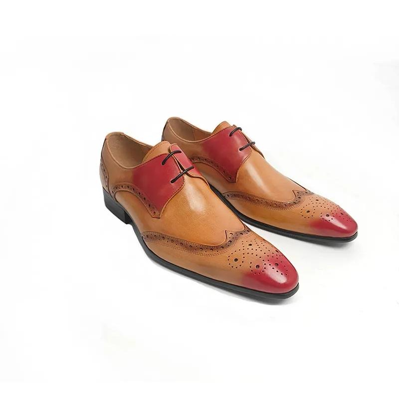 Fashion Wedding Party Leather Shoes For Men Top Layer Cowhide Upper Handmade Business Casual Office Nice Mixed Color Derby Shoes Leather