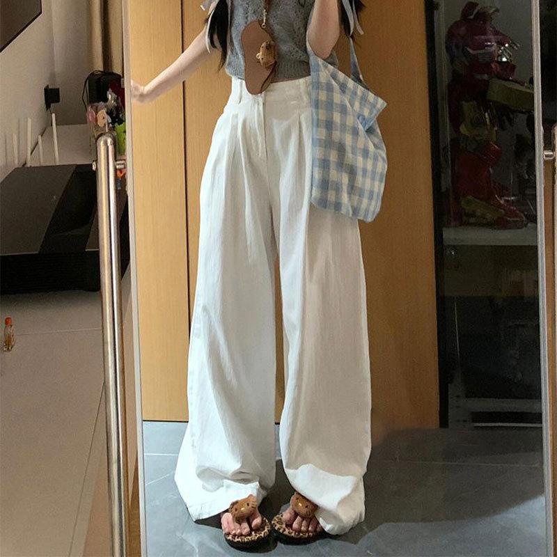 

Джинсовые брюки широкого кроя с плиссировкой женские больших размеров с высокой посадкой и свободные 3XL белый