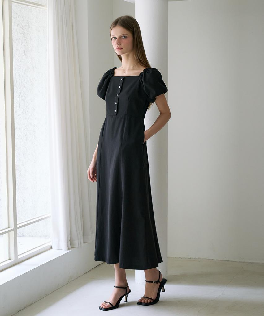 DEHEVE Square Neck Puff Dress [Black]