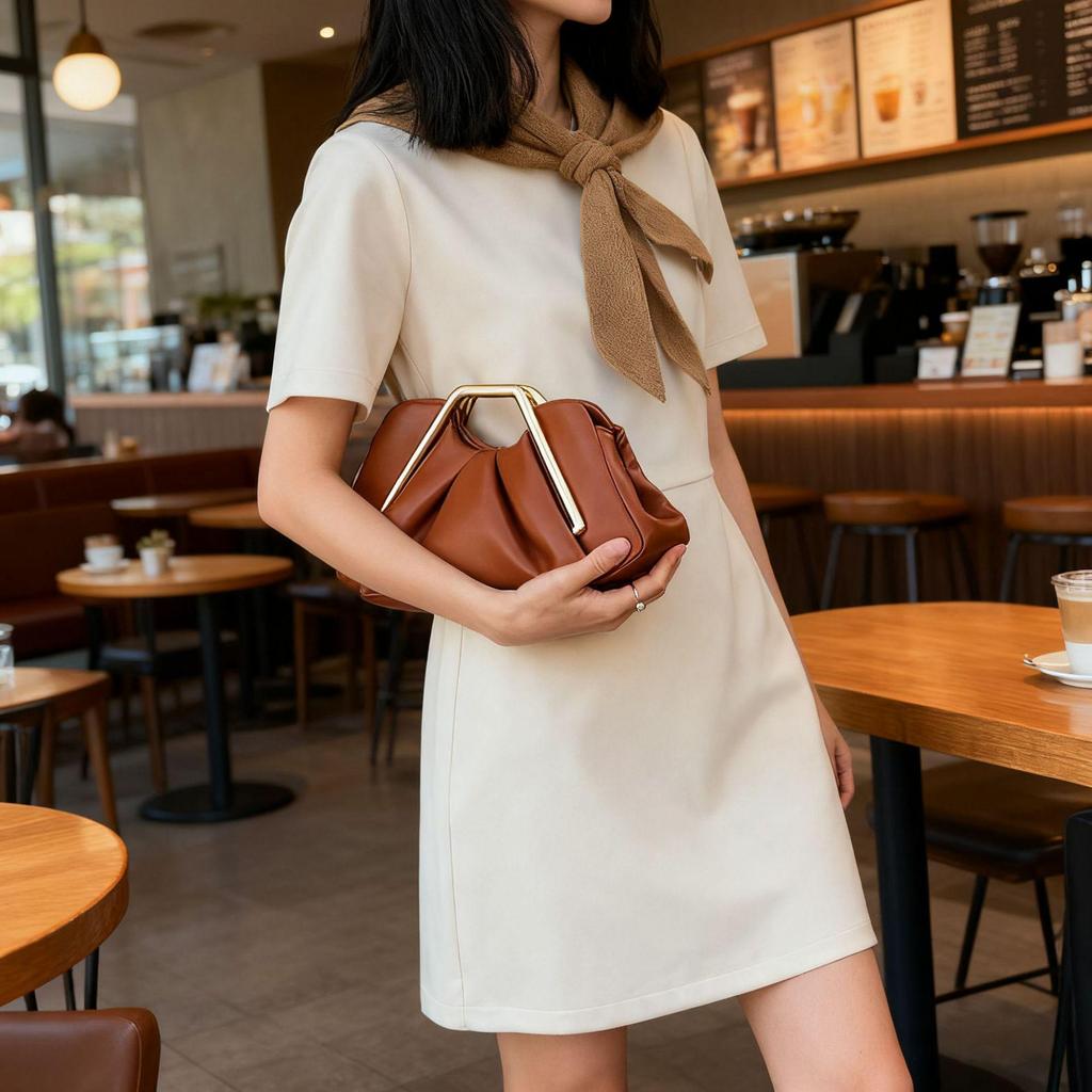 Stylish Niche Design Pleated PU Cloud Clutch Bag for Women