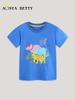 2026 Boys' Cartoon Animal Print T-Shirt, European & American Style, Short-Sleeve, Round Neck