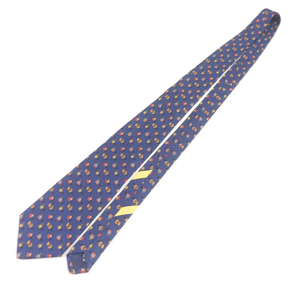 Salvatore Ferragamo tie Pocket watch all-over pattern wide tie Navy silk mens Used