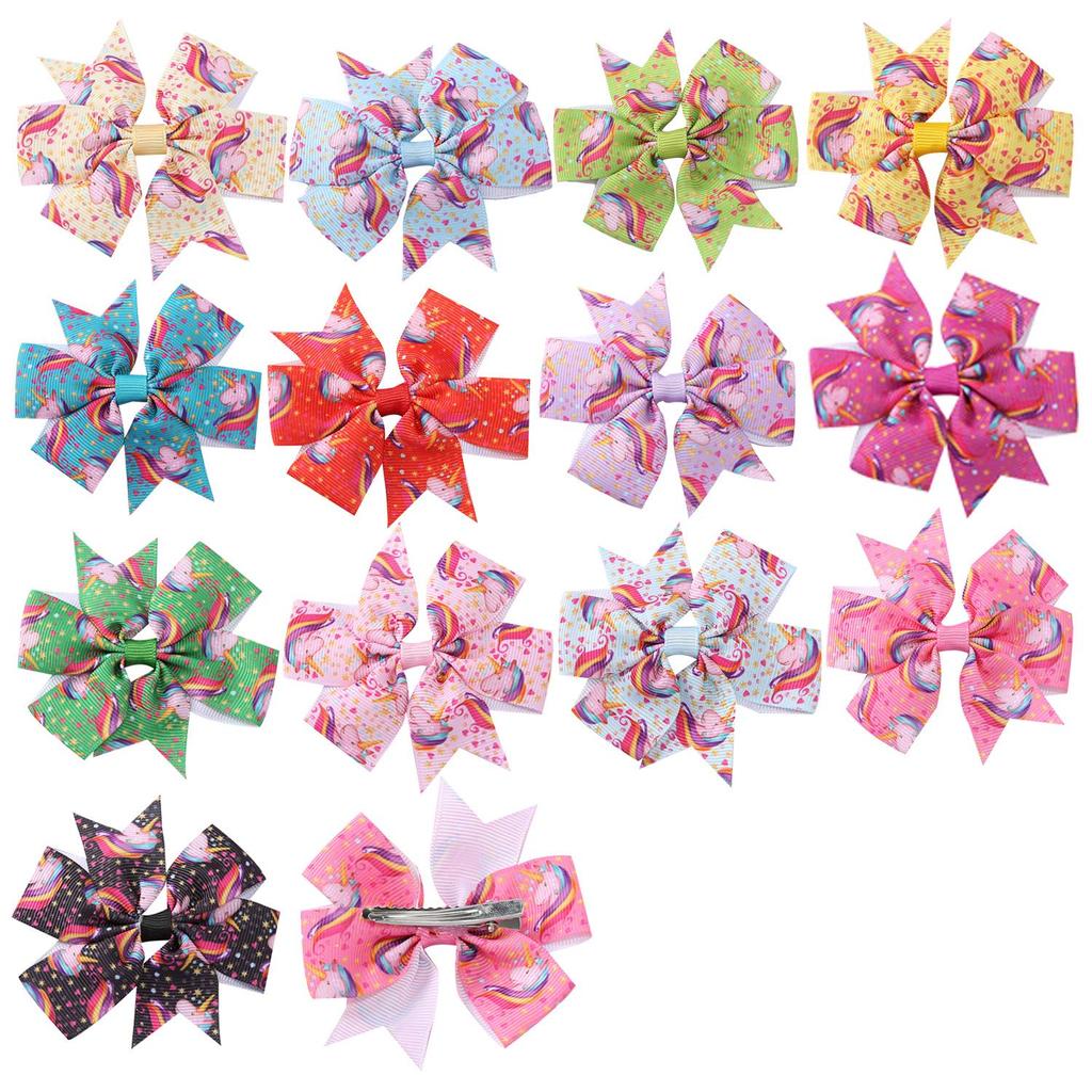 A313 Einhorn Grosgrainband Sechs-Schleifen Haarklammer für Kinder – Weihnachtsedition