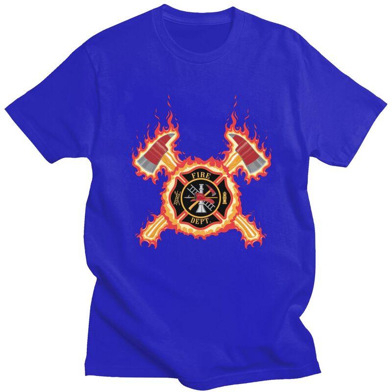 Custom Male Firefighter Cross T Shirts ShortSleeve Cotton Tshirt Leisure Fire Rescue Fireman Tee Loose Fit Clothing