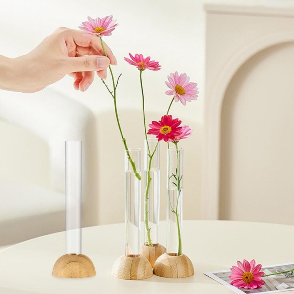 2 Pcs Shatterproof Hydroponic Plants Vase With Wooden Stand Clear Flower Vase  Table