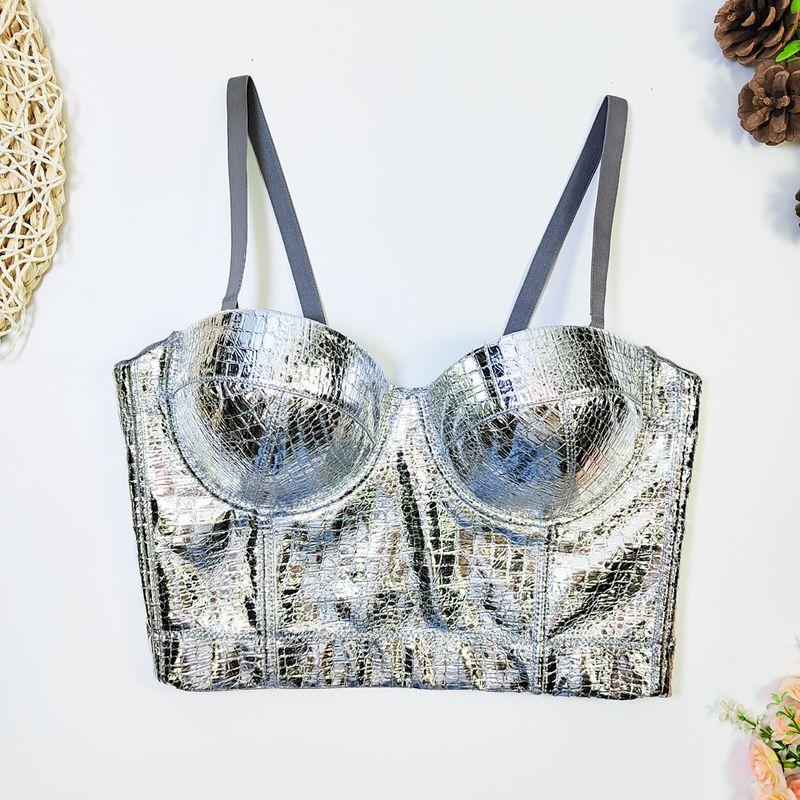 

Кожаный слинг-жилет с узором рыбы, женская верхняя одежда в европейском и американском стиле, сексуальный ПУ кожаный топ-труба, съемный плечевой ремень Silver 40C/90