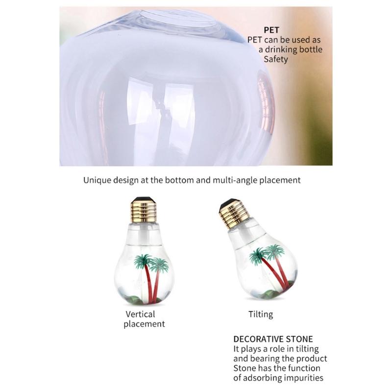 Fashion Light Bulb Shape Humidifier with Soothing Night Light USB Portable Technology Plastic Texture for Bedroom Decors