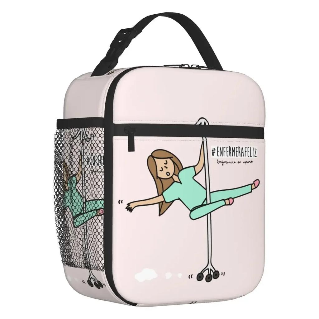 Cartoon Ladies Nurse Doctor Printed Portable Lunch Box for Women Multifunction Cooler Thermal Food Insulated Lunch Bag
