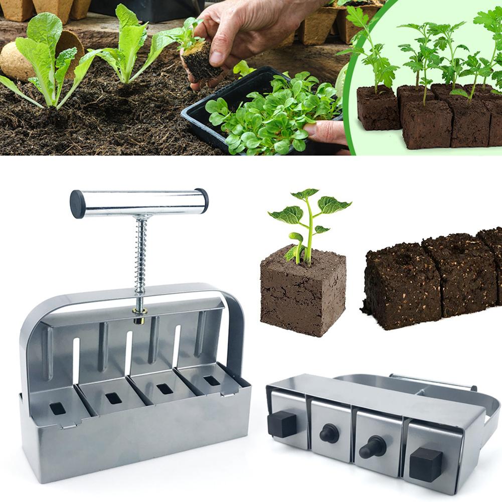 Stainless Steel Soil Blocker with Handle Handheld Clod Maker Reusable Seedling Soil Block Maker for Greenhouse Yard Accessories