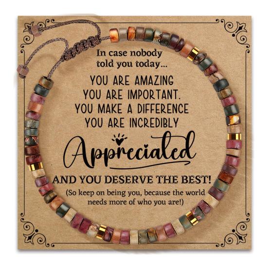 Boho Wood Bead Bracelet Wooden Flat Beads Bracelet Adjustable Friendship Bracelet with Inspirational Card Gift for Men Women