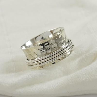 Bague rotative en argent sterling 925: Bague Bande Martelée: Bague d'agitation de méditation faite à la main