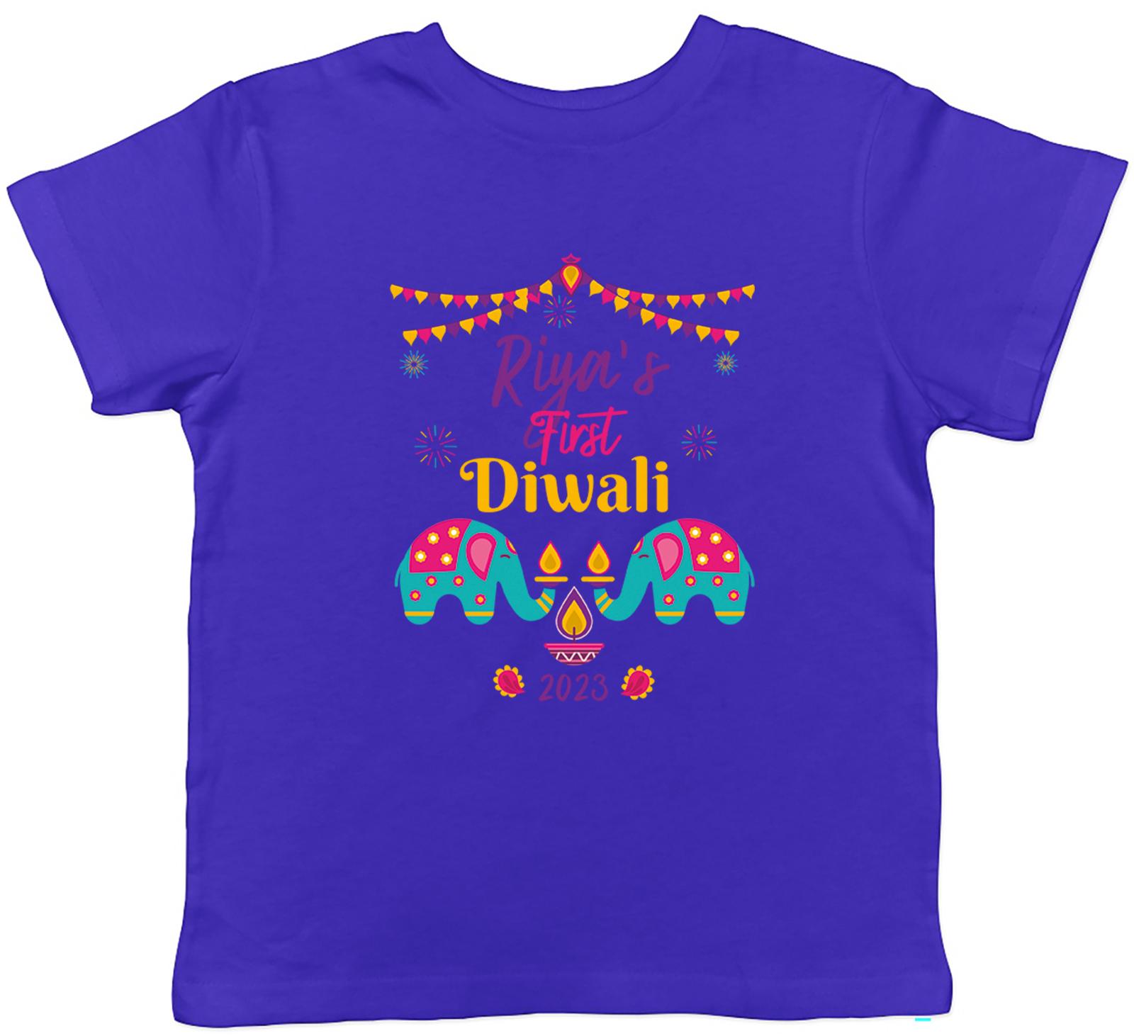 Personalised First Diwali Kids T-Shirt Elephants Bunting Childrens Boy Girl Gift 130