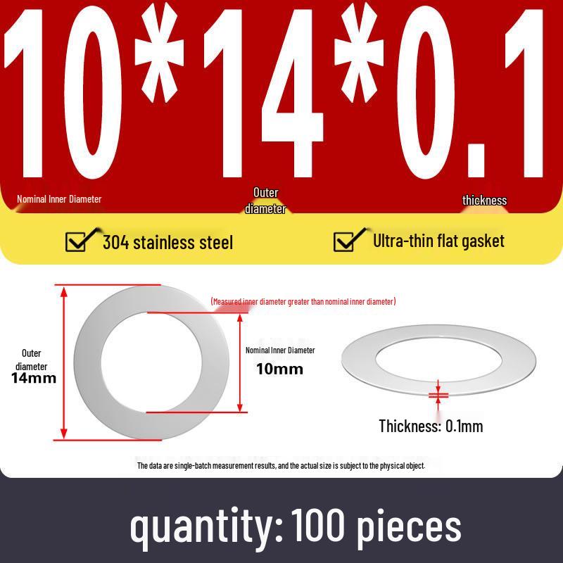 Plochá podložka z nerezové oceli 304 pro nastavení vůle hřídele (0,1/0,2/0,3 mm)