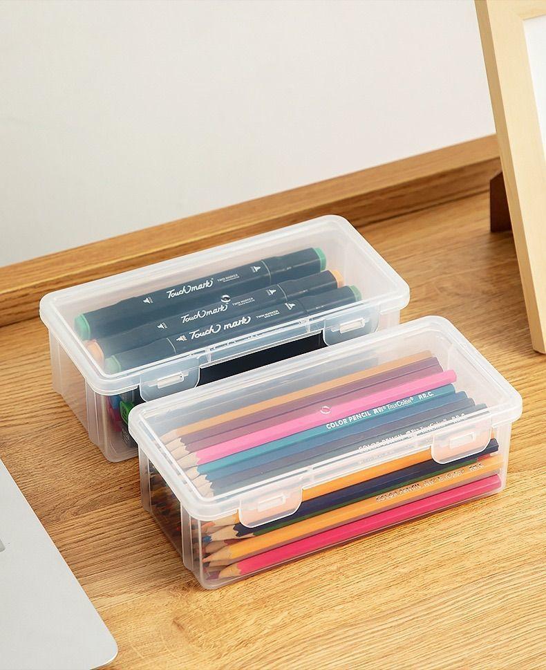 1/2/4Pack Transparent Pencil Organizer Box, Large Capacity Desk Storage for Art Supplies, Brushes Pens Markers, Simple Tool Case
