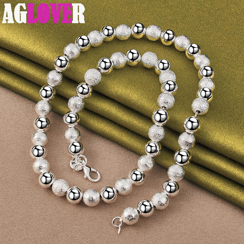 925 Sterling Silver 8mm Bead Ball Chain Matte Smooth Necklace Jewelry