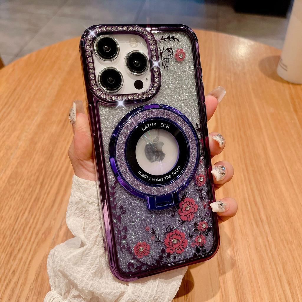 Luxurious Water Diamond Secret Garden Is Suitable for IPhone 15 Phone Cases, IPhone14Pro Max Glitter Magnetic Stand Cases