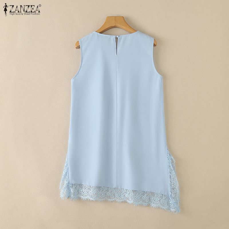 ZANZEA Women Casual Round Neck Sleeveless Lace Splice Summer Tank Tops