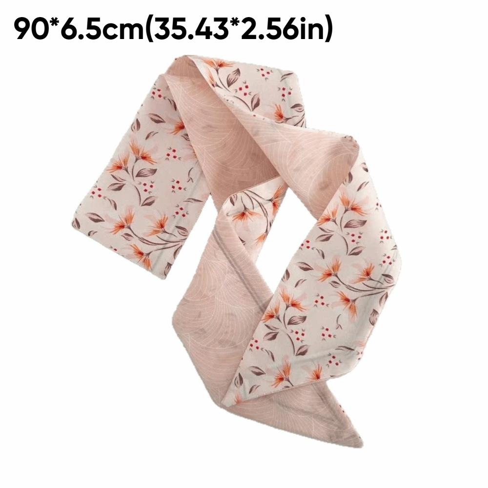 Spring Summer Floral Print Thin Ribbon Scarf Multi-use Headband Small Silk Scarf Skinny Silk Scarf Women Hair Accessory