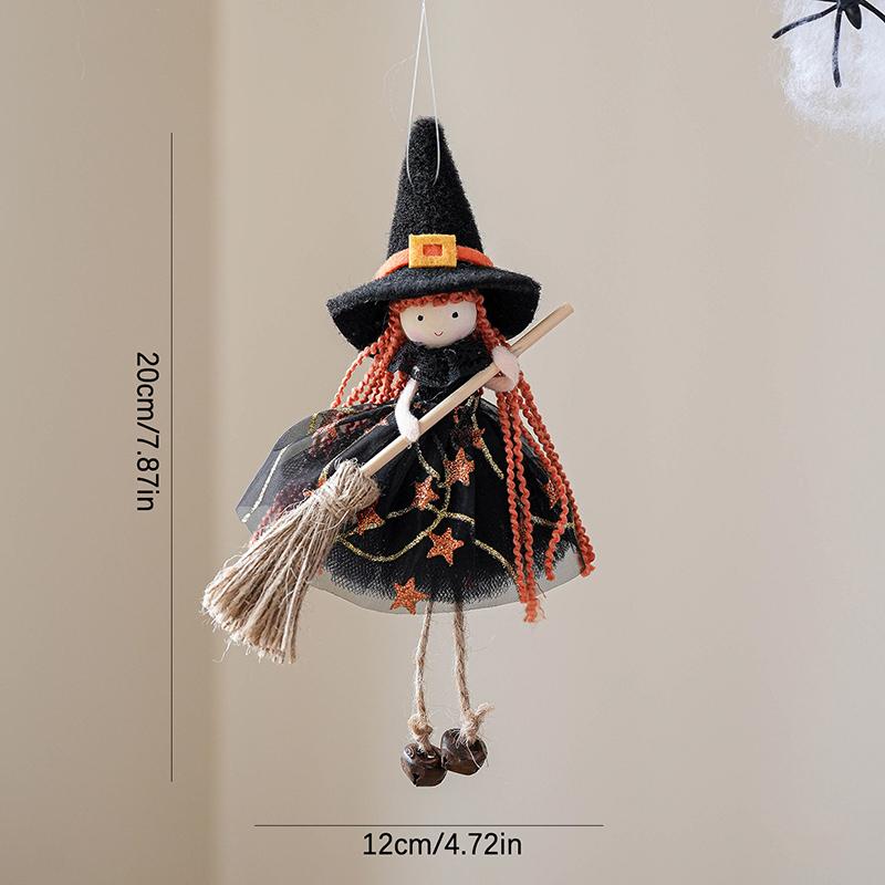 Hangable Witch Doll Ornament | Halloween Small Witch Figurine With Gauze Skirt,Sorceress Doll With Broom,Halloween Hanging Decor