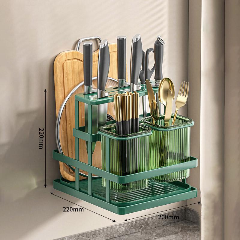 Kitchen Knife Rack Wall Mounted Cutlery Organizer Stainless Steel Pot Cover Knife Holder Chopping Board Drain Organizer Shelf