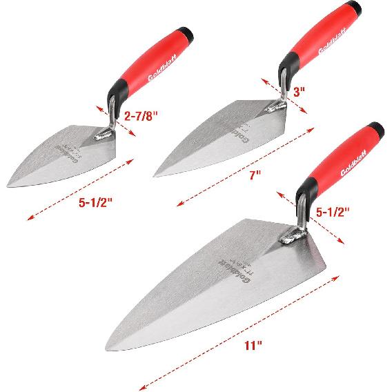 Набор ручных инструментов для кладки Goldblatt из 6 предметов - Кельма кирпичная Филадельфийская 11  x 5-1/2 , 2 шт. Кельма для расшивки швов, Кельма угловая 5  x 2 , Кельма для заполнения швов 1/2 ,