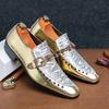 Designer New Men Charm Pointed Gold Dazzling Rivet Monk Strap Leather Shoes Male Dress Wedding Prom Homecoming Loafers Footwear