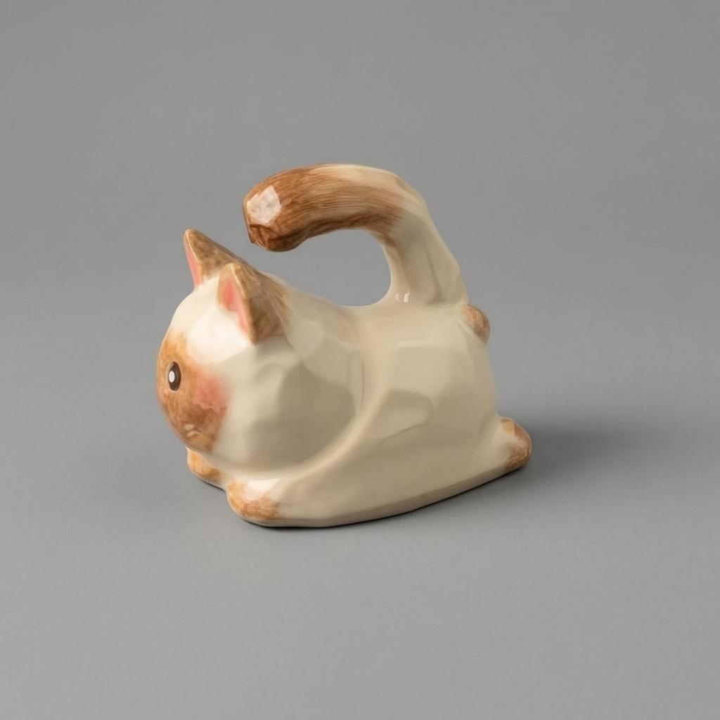 HandCarved Cat Figurine Oak Wood Mini Wooden Statue Faceted Surface Decor for Tabletop, Car