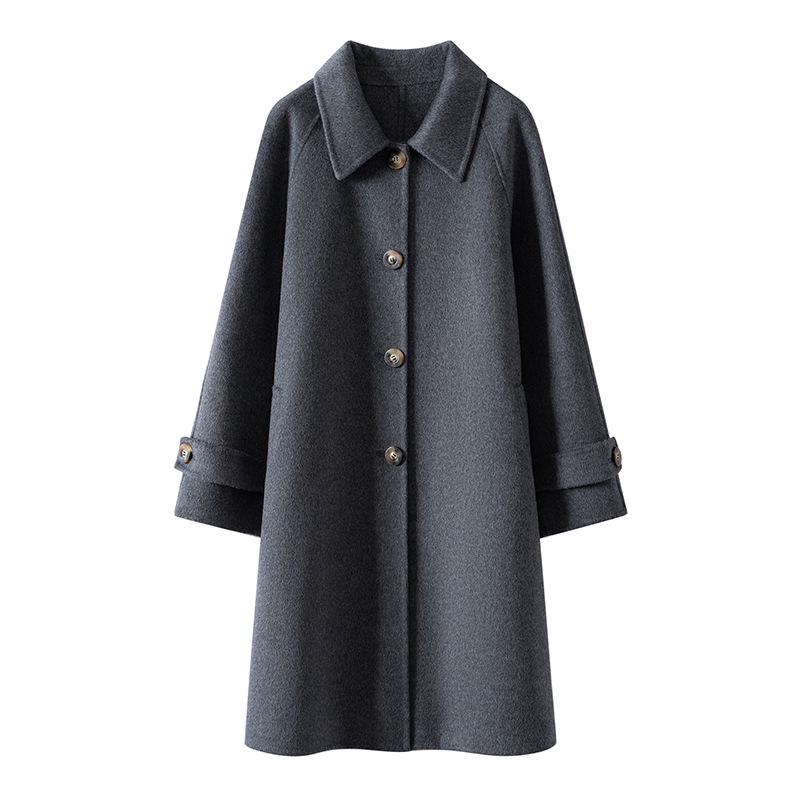 Women's Mid-Length Double-Sided Cashmere Coat with Thickened Doll Collar - 100% Wool, Autumn/Winter High-End Design